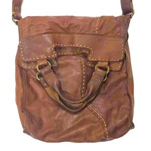 Lucky Brand Abbey Brown Lamb Leather Crossbody Messenger Bag Fold over Purse